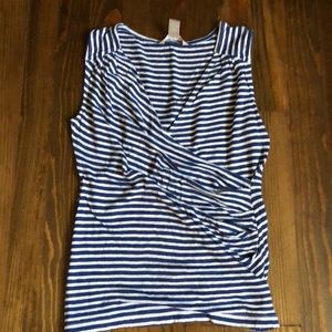 Small navy/white striped linen surplice top